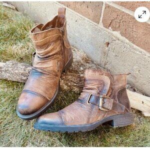 Earth Jericho Boots Women's 8 Brown Leather Comfort Cap Toe Biker Moto Buckle